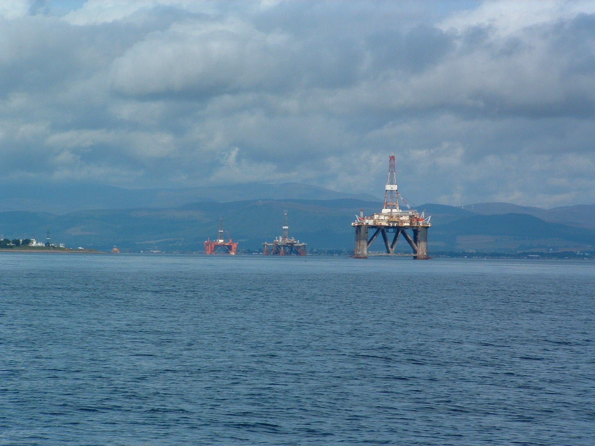 Three oil platforms.